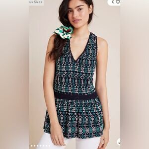 Maeve Cammie embroidered navy sleeveless top.  M